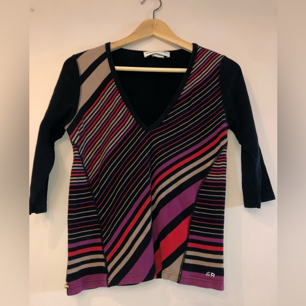 Vintage Sonia Rykiel Paris - striped 3/4 sleeve top